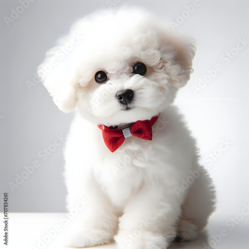bichon puppy with red bow