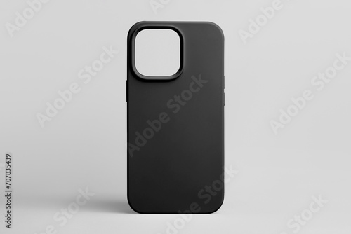 black phone case mock up for iPhone 15 Pro isolated on grey background