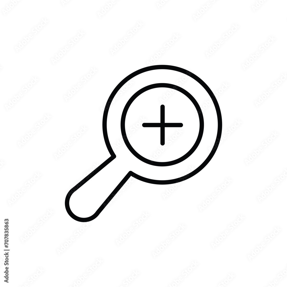 Zoom icon. Simple outline style. Magnify glass with add sign, find, focus, plus, positive, enlarge concept. Thin line symbol. Vector isolated on transparent background. SVG. Zoom icon. Simple outline style. Magnify glass with add sign, find, focus, plus, positive, enlarge concept. Thin line symbol. Vector isolated on transparent background. SVG.