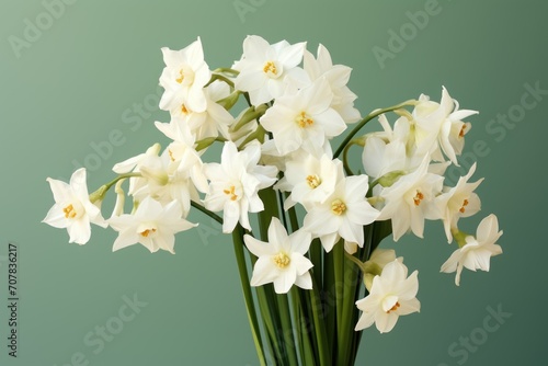 Bouquet of white narcissus on an orange colored backdrop isolated pastel background