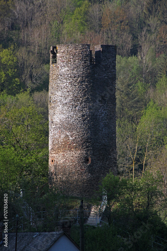 Beilsturm city wall tower in the hills around the old town of Neuerburg, Eifel region in Germany