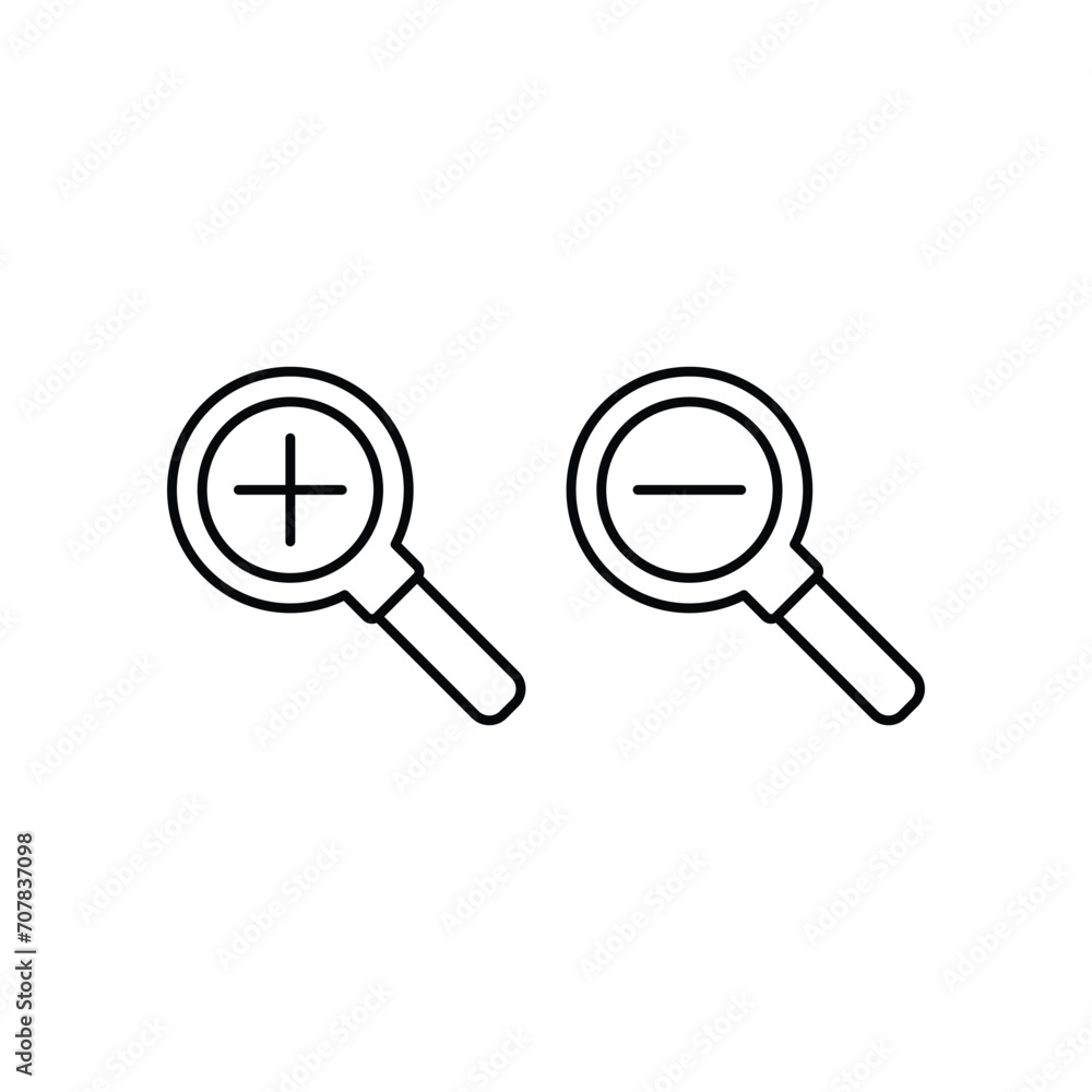 Zoom in and zoom out icons. Simple outline style. Magnifying glass, find, plus, minus, enlarge, reduce, search concept. Thin line symbol. Vector isolated on transparent background. SVG. Zoom in and zoom out icons. Simple outline style. Magnifying glass, find, plus, minus, enlarge, reduce, search concept. Thin line symbol. Vector isolated on transparent background. SVG.
