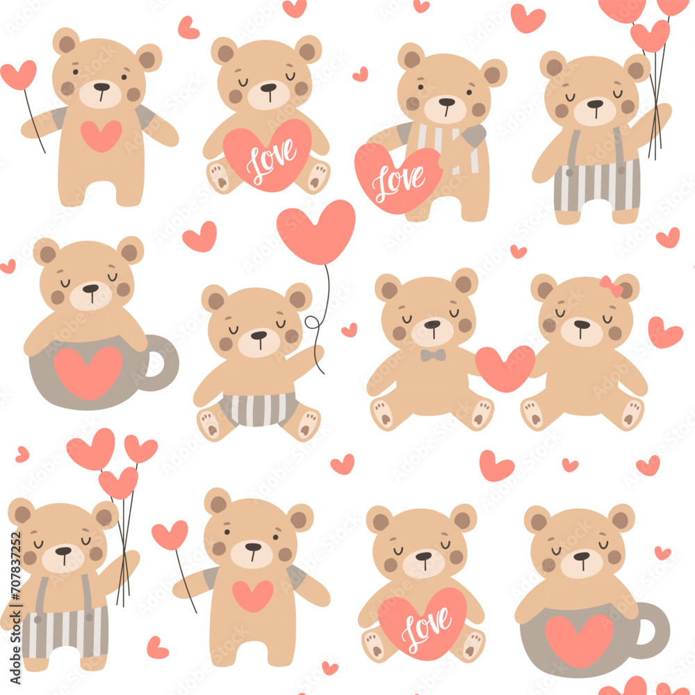 Seamless pattern with cute Baby bear. Hand drawn vector illustrations Seamless pattern with cute Baby bear. Hand drawn vector illustrations