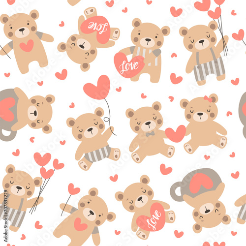 Seamless pattern with cute Baby bear. Hand drawn vector illustrations
