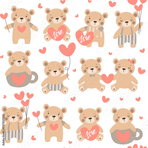 Seamless pattern with cute Baby bear. Hand drawn vector illustrations