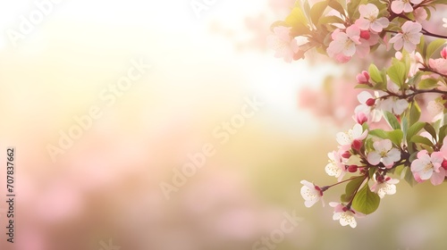 Spring background with blooming cherry, copy space.