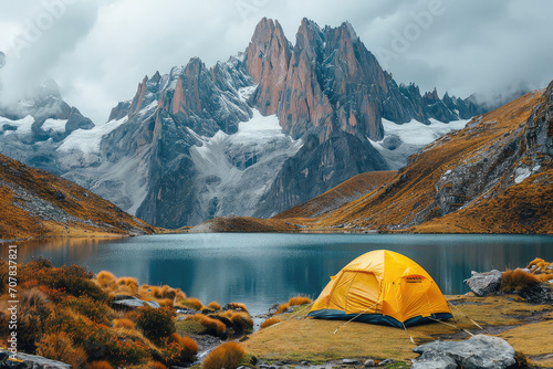 Tienda de campaña de una Aventura de Camping en un Parque Nacional con un paisaje natural, turismo sostenible, turismo de aventura, turismo ecológico