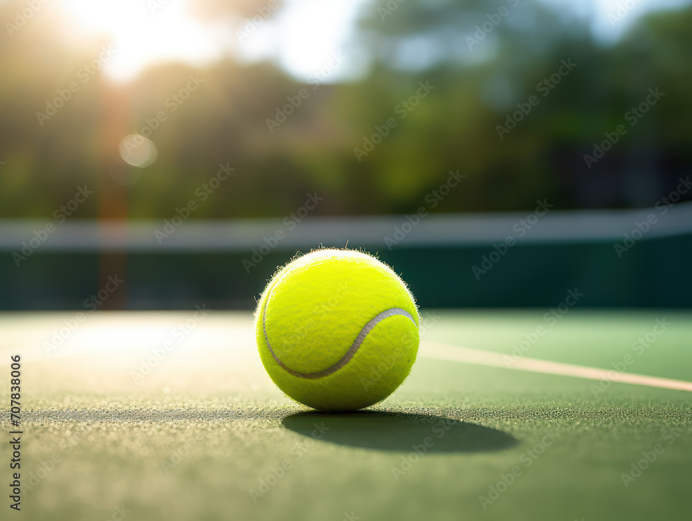 Close-up view of tennis ball on court with sports concept