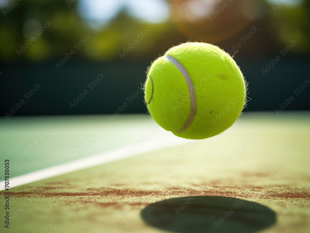 Close-up view of tennis ball falling on court with sports concept