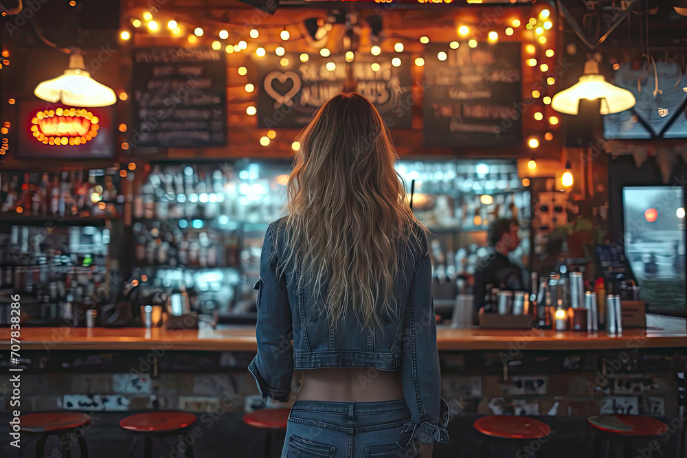 Vida Nocturna Local: Mujer Disfrutando de un Concierto en un Bar