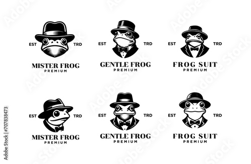 Frog Gentleman Vintage logo icon design template © JimzStd