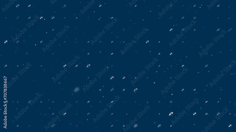 Template animation of evenly spaced fireworks symbols of different sizes and opacity. Animation of transparency and size. Seamless looped 4k animation on dark blue background with stars Template animation of evenly spaced fireworks symbols of different sizes and opacity. Animation of transparency and size. Seamless looped 4k animation on dark blue background with stars