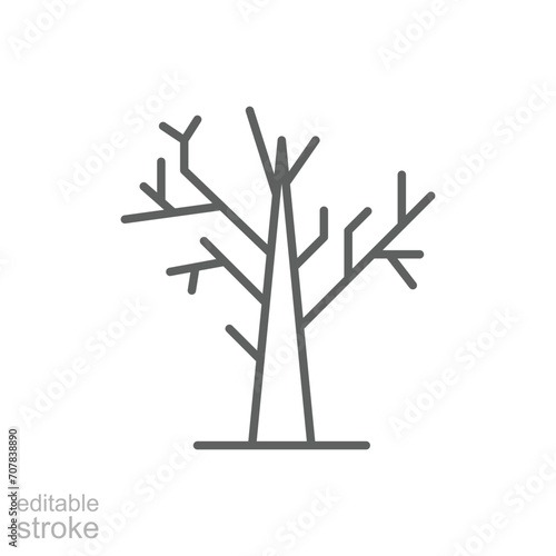 Dead tree icon. Simple outline style. Dry tree, leafless, trunk, old wood, nature concept. Thin line symbol. Vector illustration isolated. Editable stroke.