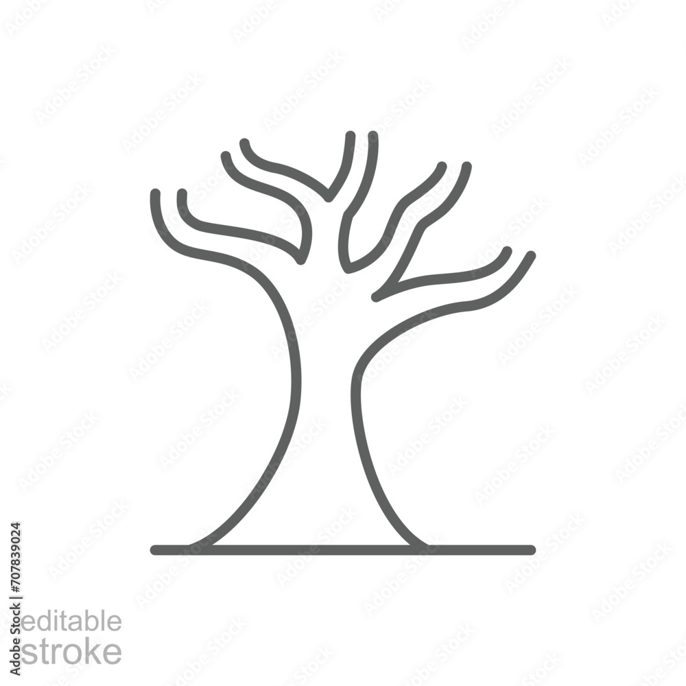 Dead tree icon. Simple outline style. Dry tree, leafless, trunk, old wood, nature concept. Thin line symbol. Vector illustration isolated. Editable stroke. Dead tree icon. Simple outline style. Dry tree, leafless, trunk, old wood, nature concept. Thin line symbol. Vector illustration isolated. Editable stroke.
