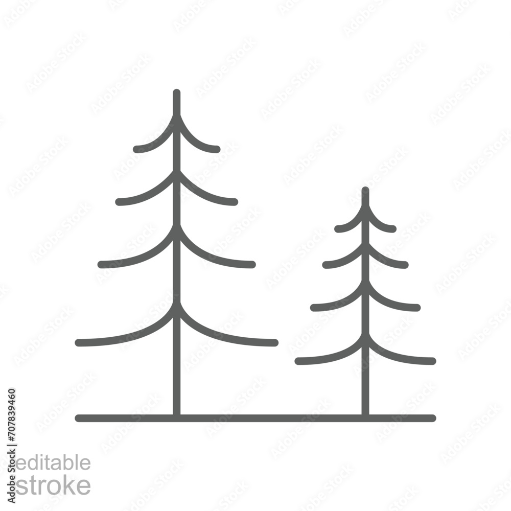 Fototapeta premium Pine tree icon. Simple outline style. Bark, wood, forest concept. Thin line symbol. Vector illustration isolated. Editable stroke.