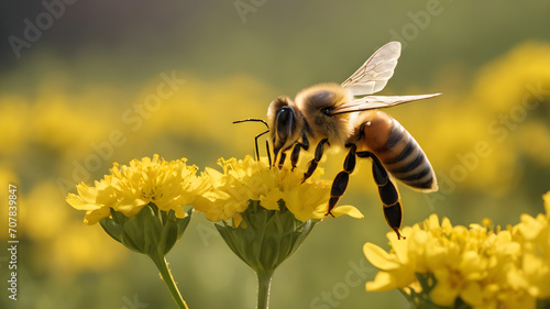 Honey bee collecting pollen on canola flower © Xabi