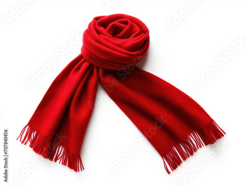 Red scarf is formed into a knot isolated on white background