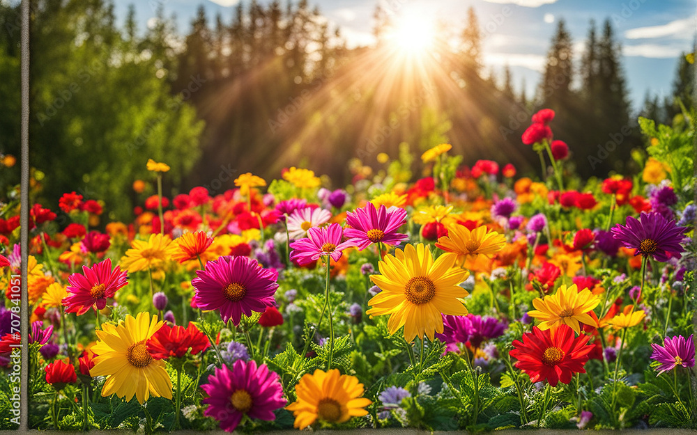 Obraz premium Colorful flower garden under the sunlight