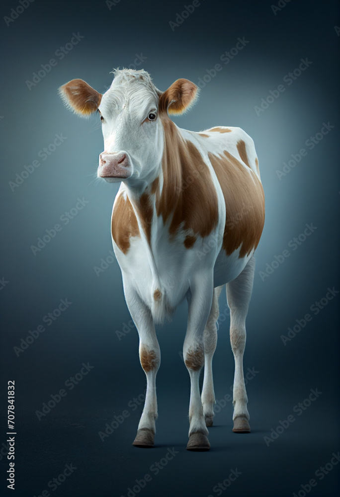 Skinny cow on dark blue background. AI Generated Skinny cow on dark blue background. AI Generated