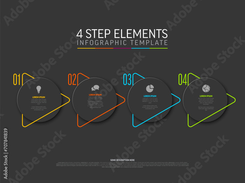 Simple dark four steps infographic template on gray background