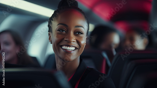 African-American female flight attendant with a welcoming smile © Issaka