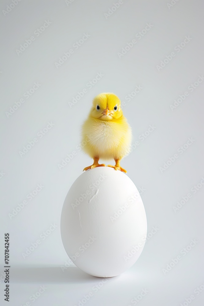 Chick on an easter egg against a white background. Suitable for conceptual art. 