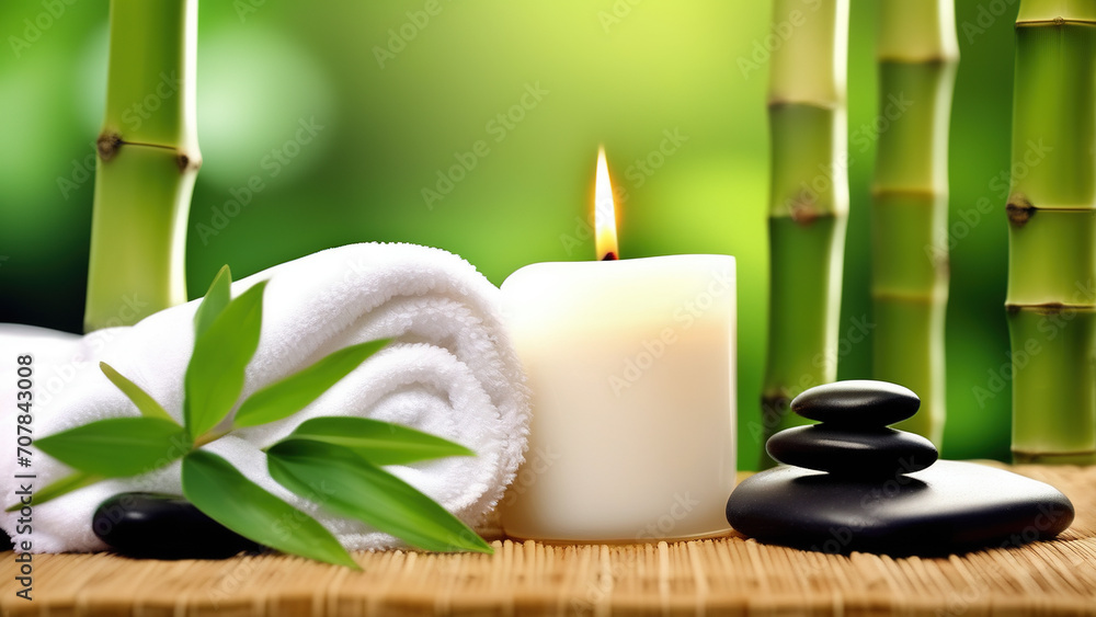 Fresh flowers next to spa stone spa towel sunny morning Fresh flowers next to spa stone spa towel sunny morning