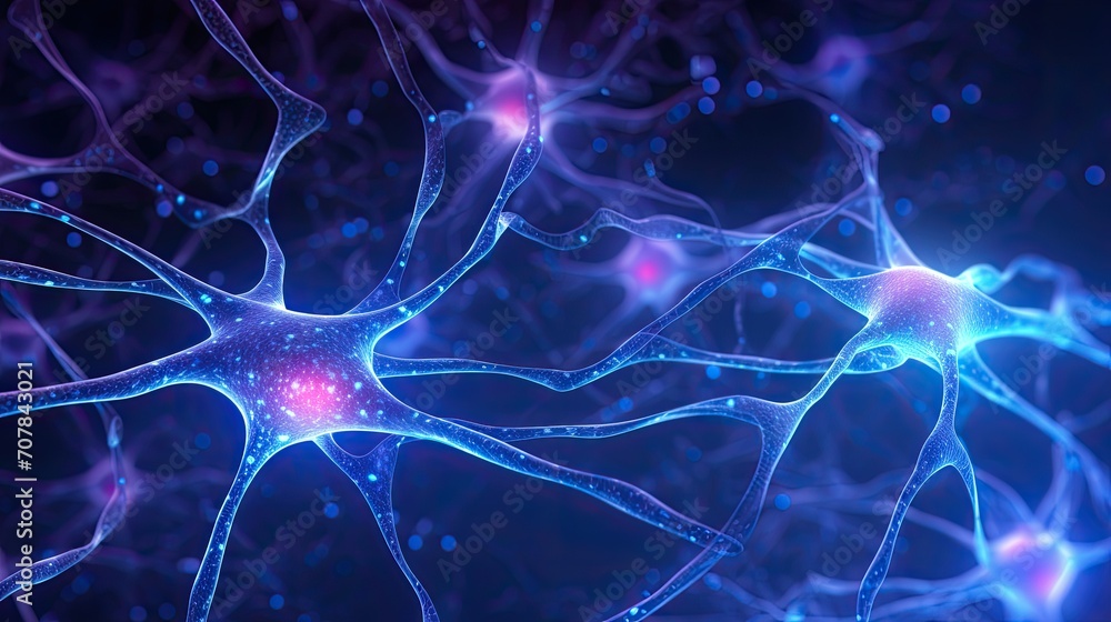 3D neon wallpaper with neural cells and waves. AI generated illustration. 3D neon wallpaper with neural cells and waves. AI generated illustration.