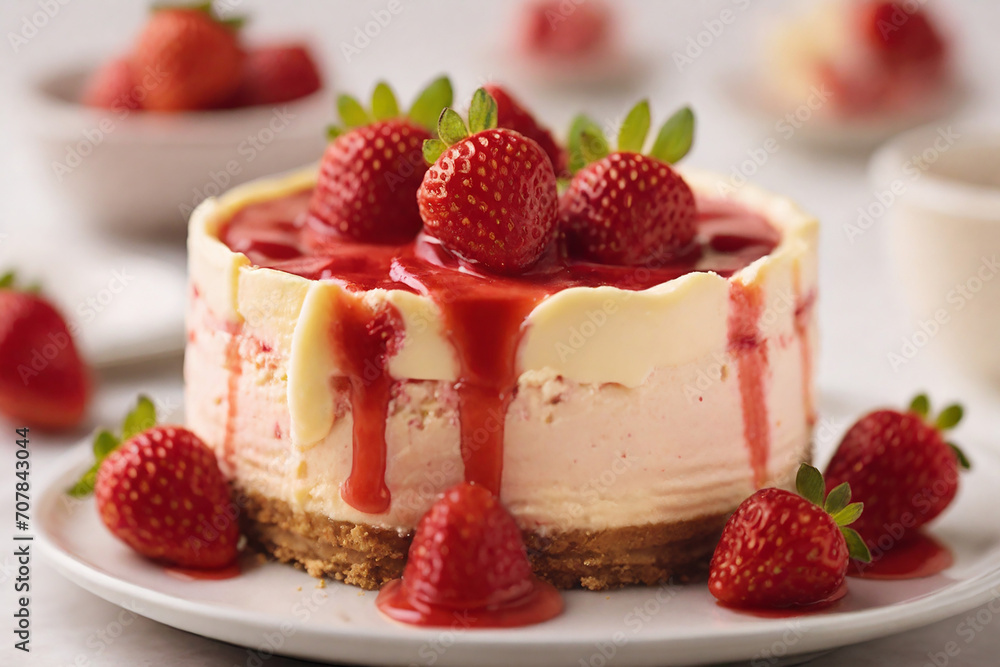 Strawberry cheesecake with fresh strawberries on a white background. Strawberry cheesecake with fresh strawberries on a white background.