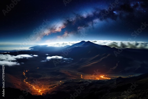 milky way stars constellation view from Teide volcano at night landscape