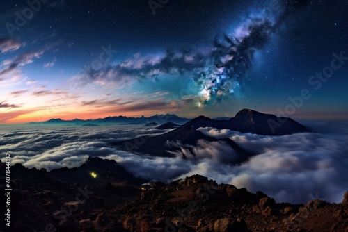 milky way stars constellation view from Teide volcano at night landscape