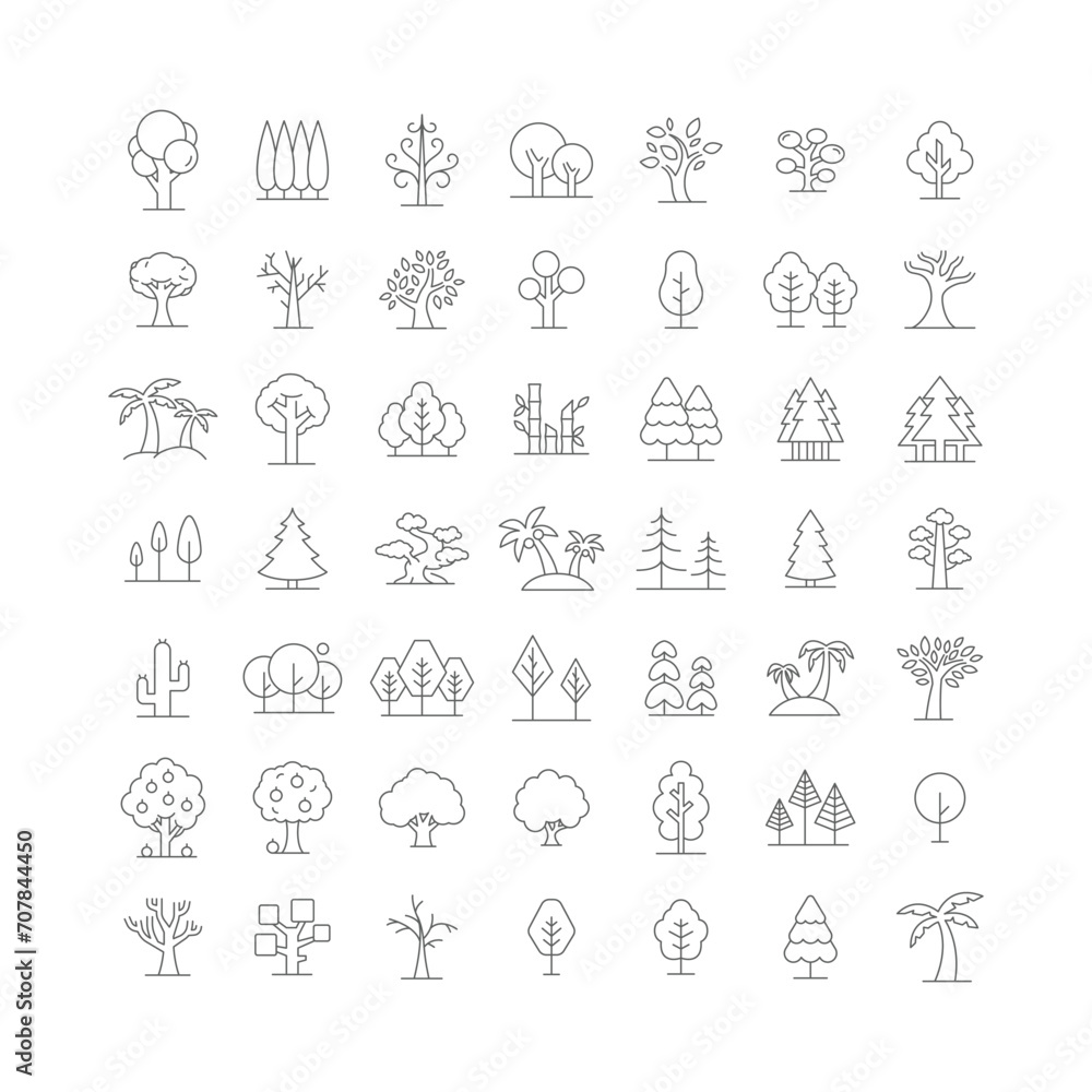 Tree icon set. Simple outline style. Forest, park and garden trees, nature concept. Thin line symbol. Vector illustration isolated. Editable stroke. Tree icon set. Simple outline style. Forest, park and garden trees, nature concept. Thin line symbol. Vector illustration isolated. Editable stroke.