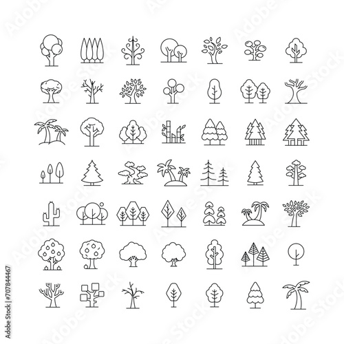 Tree icon set. Simple outline style. Forest, park and garden trees, nature concept. Thin line symbol. Vector illustration isolated. © Suncheli