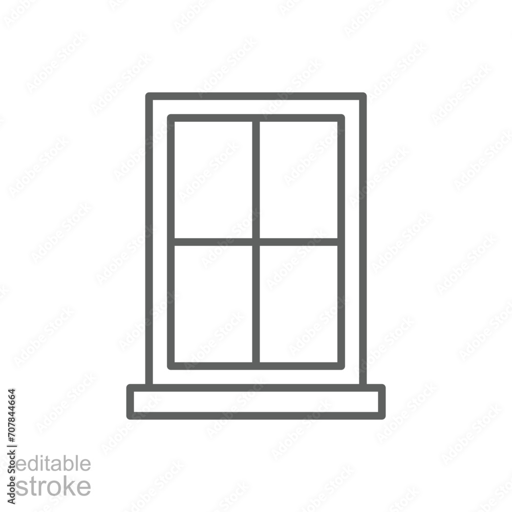 Window icon. Simple outline style. Window frame, square, construction, room, house, home interior concept. Thin line symbol. Vector illustration isolated. Editable stroke. Window icon. Simple outline style. Window frame, square, construction, room, house, home interior concept. Thin line symbol. Vector illustration isolated. Editable stroke.