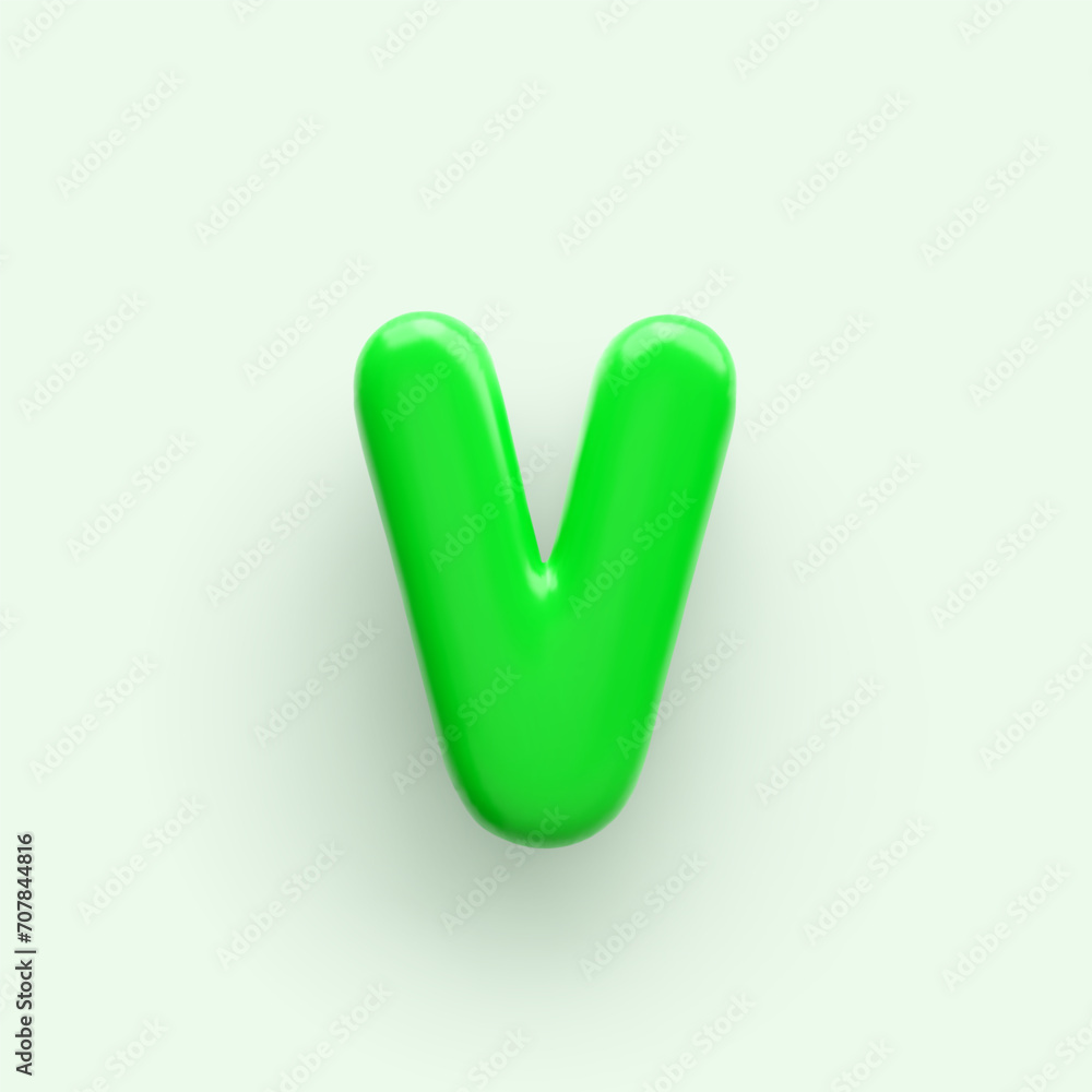 3D Green letter V with a glossy surface on a light background . 3D Green letter V with a glossy surface on a light background .