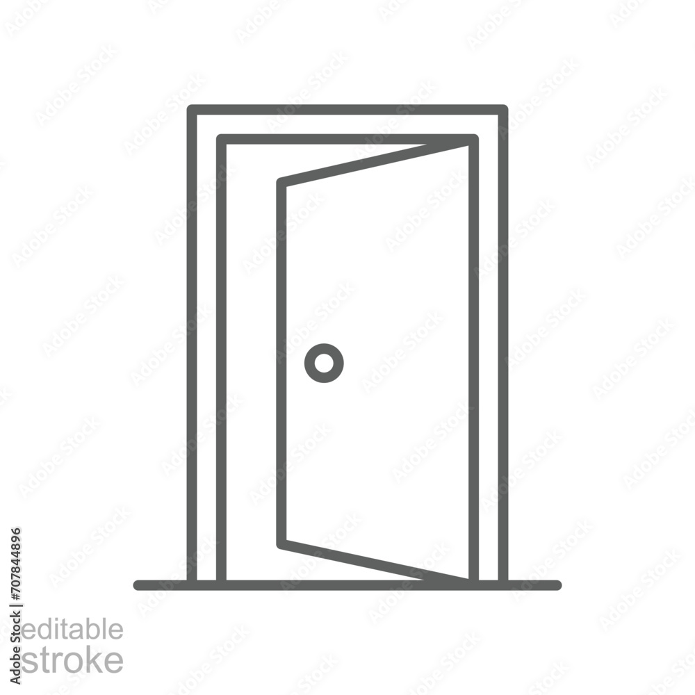 Opened door icon. Simple outline style. Door, open, enter, exit, entrance, house, home interior concept. Thin line symbol. Vector illustration isolated. Editable stroke. Opened door icon. Simple outline style. Door, open, enter, exit, entrance, house, home interior concept. Thin line symbol. Vector illustration isolated. Editable stroke.