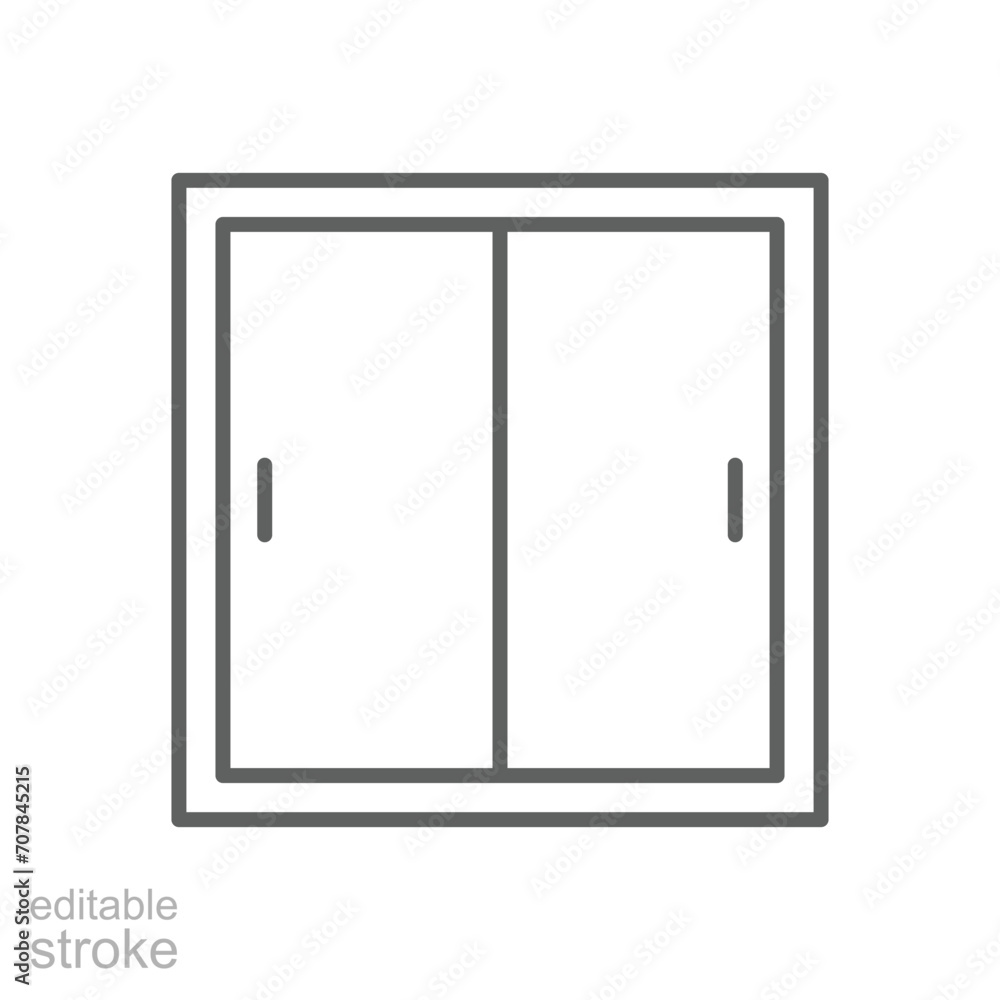 Glazed window icon. Simple outline style. Double glazing, window frame, room, house, home interior concept. Thin line symbol. Vector illustration isolated. Editable stroke. Glazed window icon. Simple outline style. Double glazing, window frame, room, house, home interior concept. Thin line symbol. Vector illustration isolated. Editable stroke.