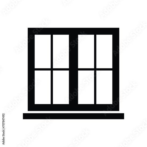Window icon. Simple solid style. Double  window frame  square  close  room  house  home interior concept. Silhouette  glyph symbol. Vector illustration isolated.
