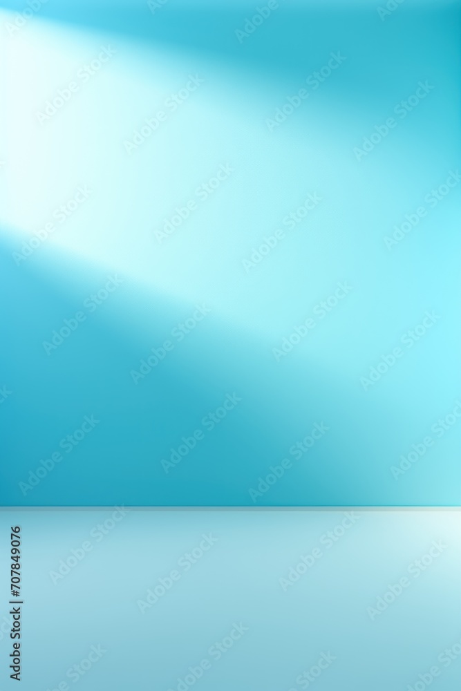 Cyan background image for design or product presentation, with a play of light and shadow, in light blue tones 