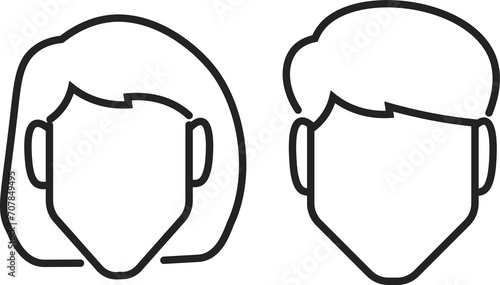 Isolated set outline icon of head of a men women, male female, ladies and gent a gender graphic element photo