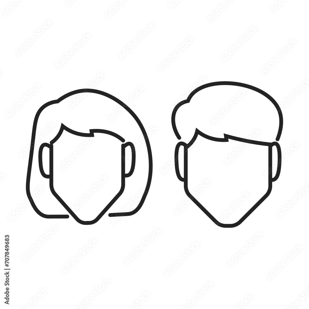 Isolated set outline icon of head of a men women, male female, ladies and gent a gender graphic element Isolated set outline icon of head of a men women, male female, ladies and gent a gender graphic element