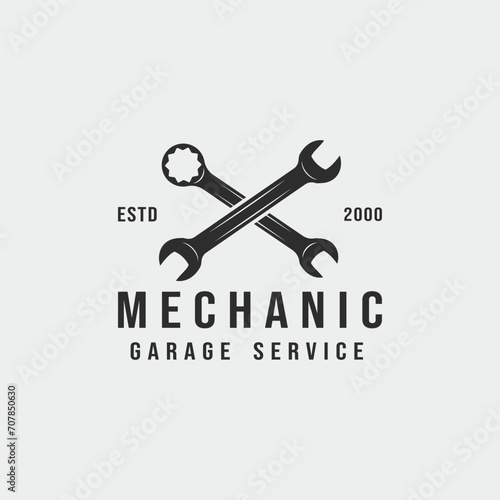 mechanic logo vintage vector illustration template icon label design