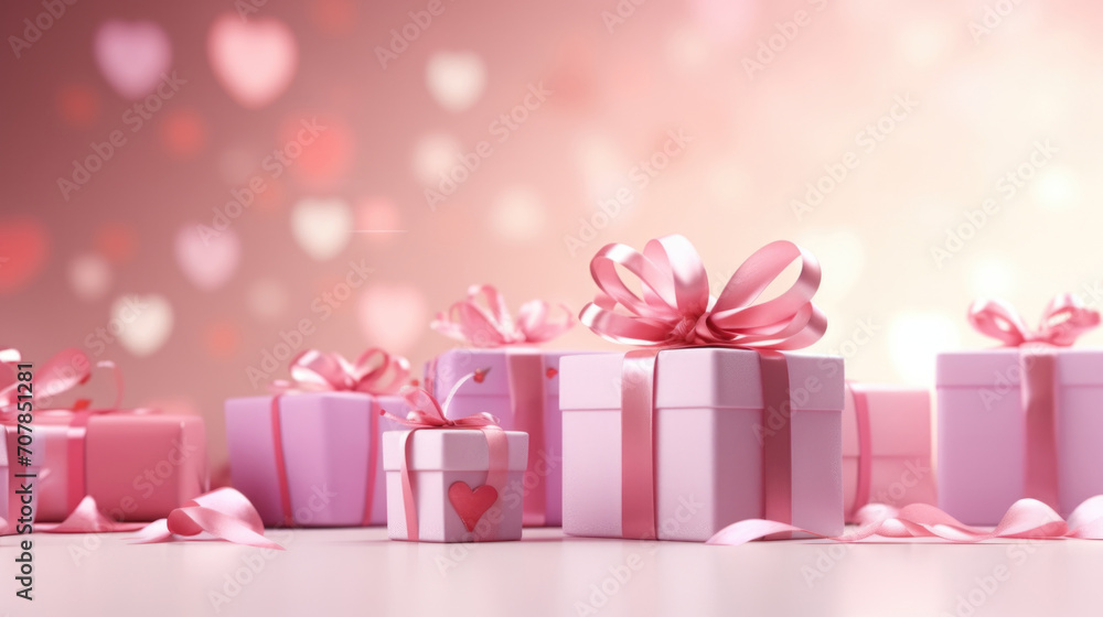 Present boxes Valentine day holiday background, copy space. Gifts shopping Present boxes Valentine day holiday background, copy space. Gifts shopping