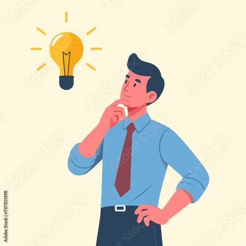 Minimalist Illustration of People with Brilliant Ideas. Thinking Person with Lighted Bulb. Symbol of Creativity and Innovation