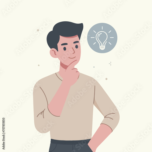 Minimalist Illustration of People with Brilliant Ideas. Thinking Person with Lighted Bulb. Symbol of Creativity and Innovation