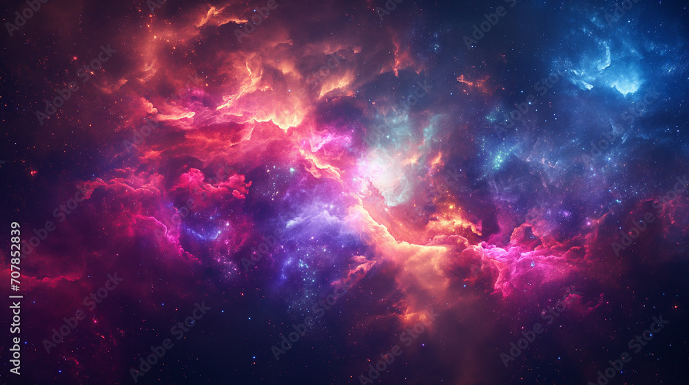 Fototapeta premium 5353X3000 pixel,300DPI,size 17.5 X 10 INC. luminous neon galaxy, with vibrant starbursts, glowing gas clouds