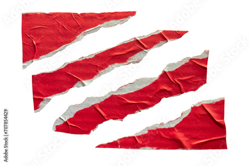 Torn red paper in various shapes