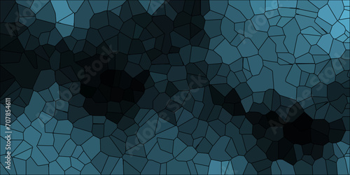 Dark Mint Broken Stained Glass Background with Black lines. Voronoi diagram background. Seamless pattern shapes vector Vintage Illustration background. Geometric Retro tiles pattern