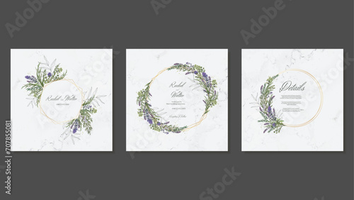 Square Wedding Invitation Templates with Spring and Summer Flowers and Leaves With Frames. Vector