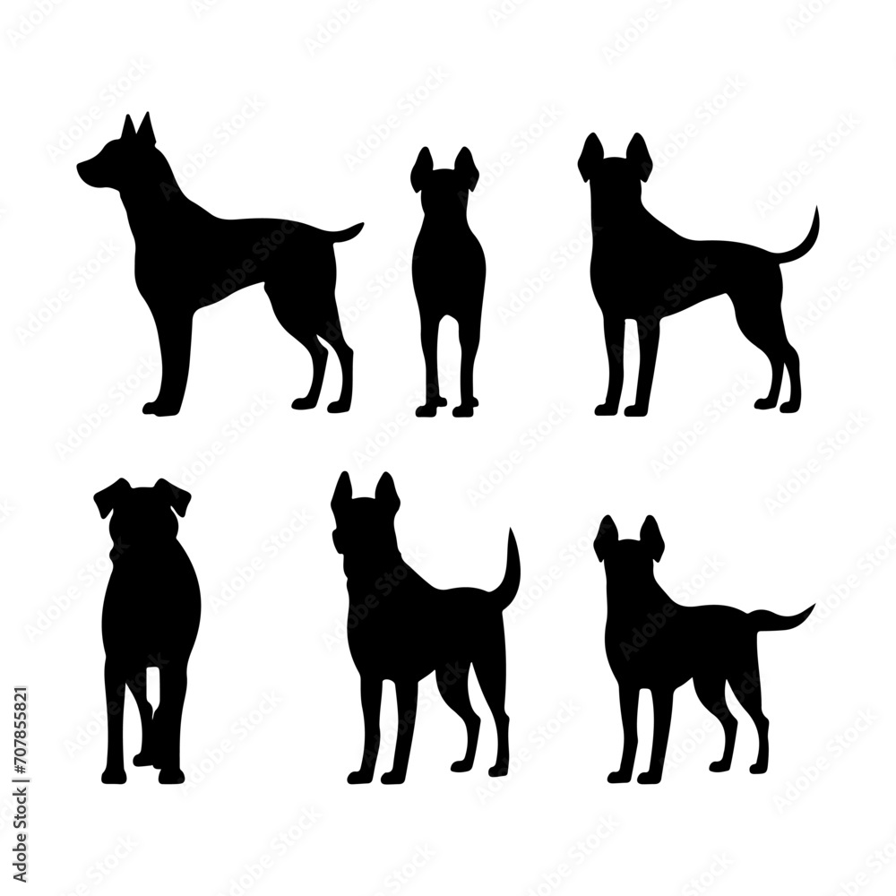 Ruby dog silhouette set. Cute icon of dogs. Dog vector illustration and logo style.
